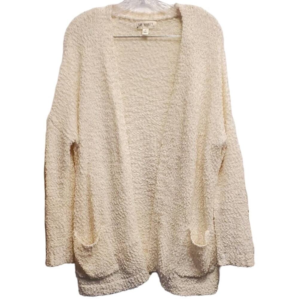Say What Women's Soft Open Front Knit Cardigan Sweater with Pockets Size Large